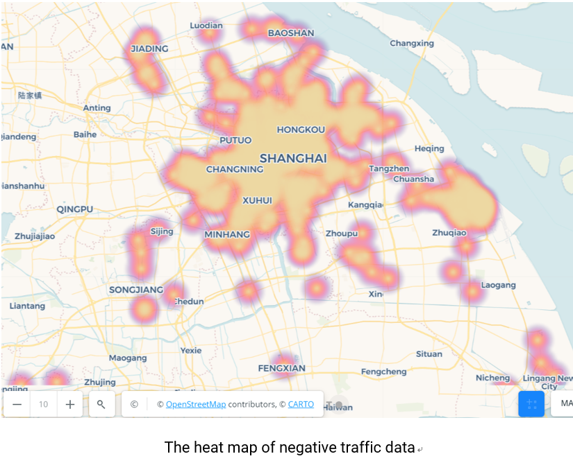 The heat map of negative traffic data